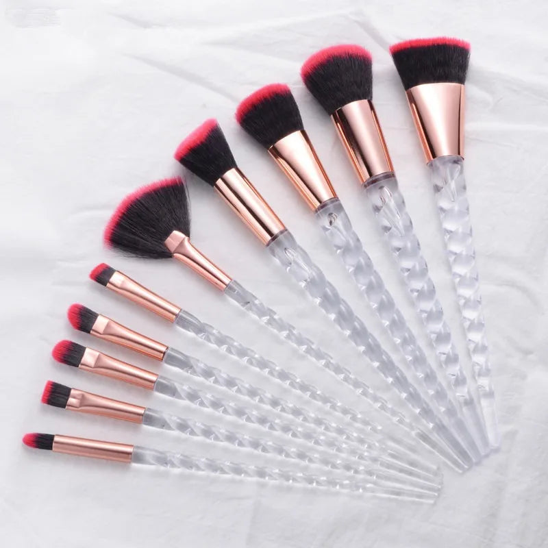 Unicorn Makeup Brushes Set - 10 Piece Glitter Foundation Powder Cosmetic Brush Set