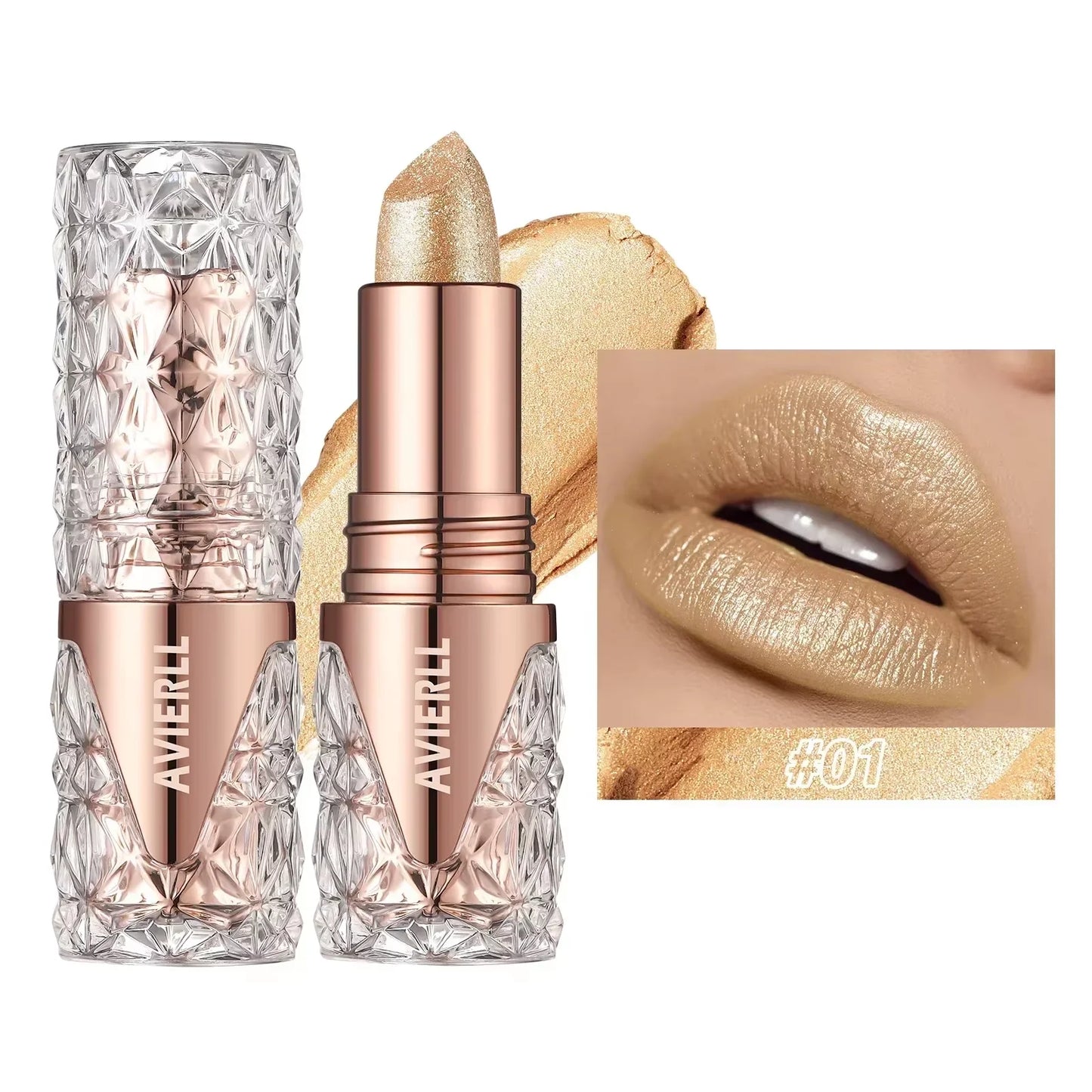 Quicksand Gold Glitter Lipstick - Moisturizing Long-Lasting Waterproof Lip Color