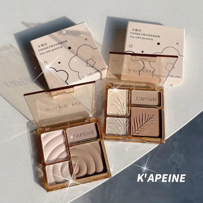 4 Colors Brown Blush Highlighter Contour Palette - Waterproof Long-Lasting Matte