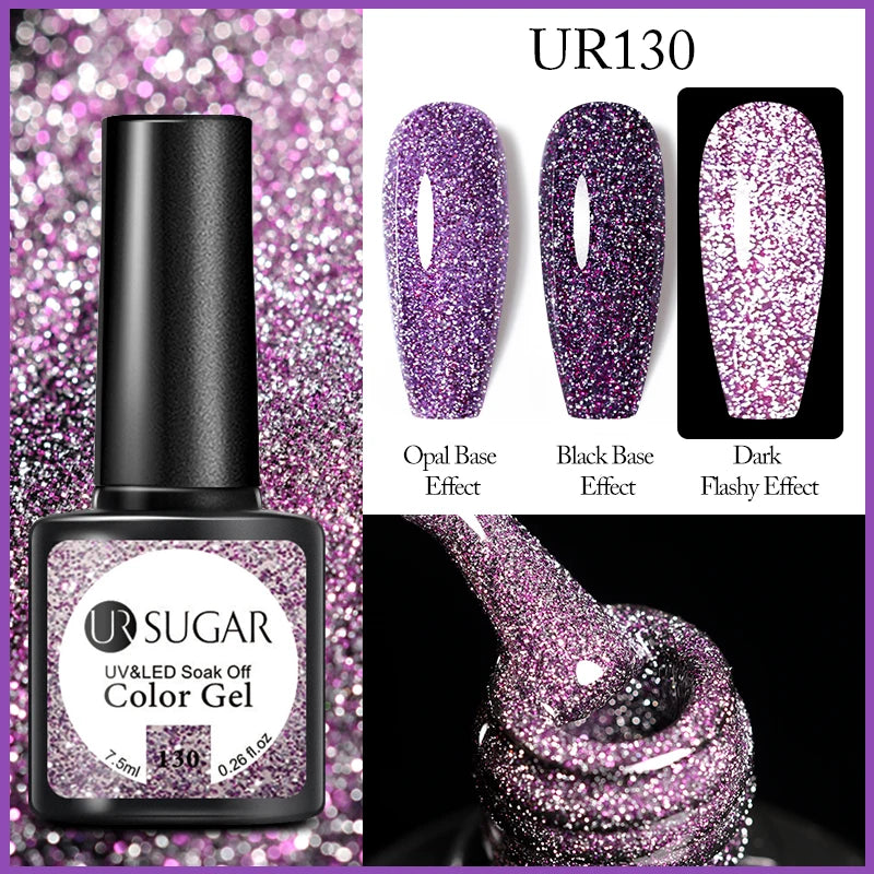 UR SUGAR 7.5ml Reflective Glitter Gel - Pink Sequins Nail Polish Semi-Permanent