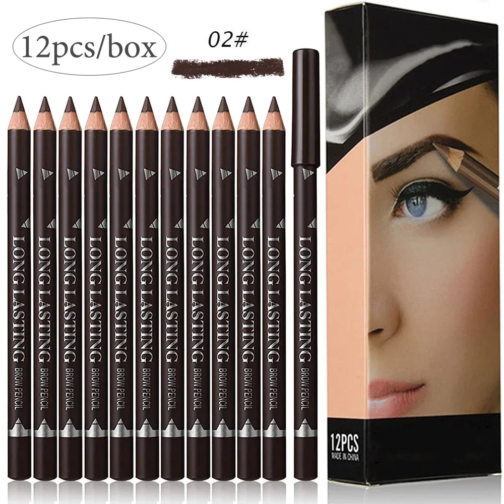 6 or 12 Piece Eye Brow Pencil Set - Waterproof Professional Natural Black Brown