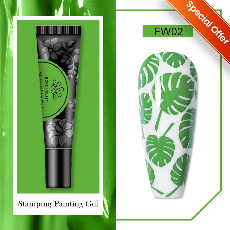 BORN PRETTY 8ml Stamping Gel Polish - Black White Gold Silver Nail Printing Gel