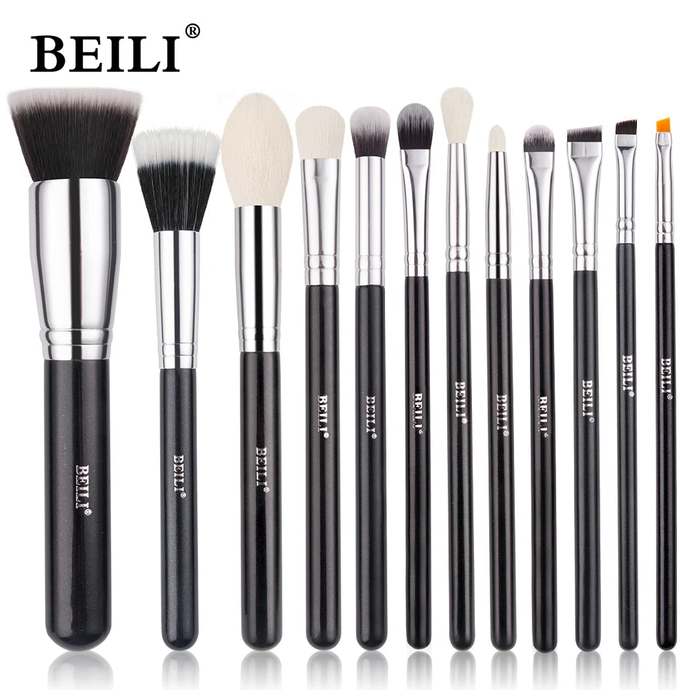 BEILI Black Makeup Brush Set - 30 Piece Professional Natural Goat Fiber Hair Set