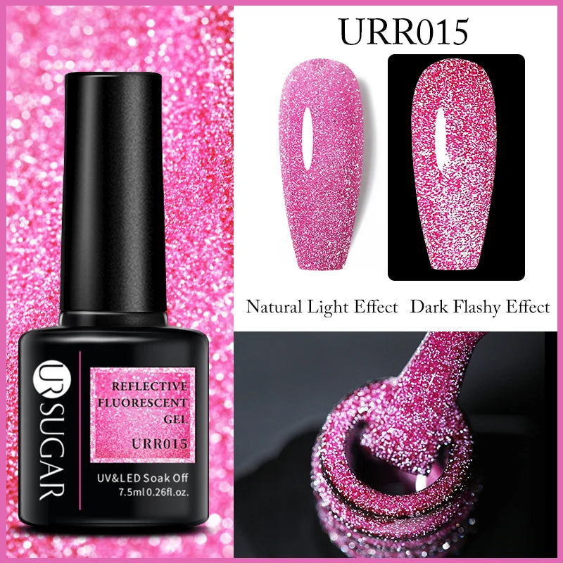 UR SUGAR 7.5ml Reflective Glitter Gel - Pink Sequins Nail Polish Semi-Permanent