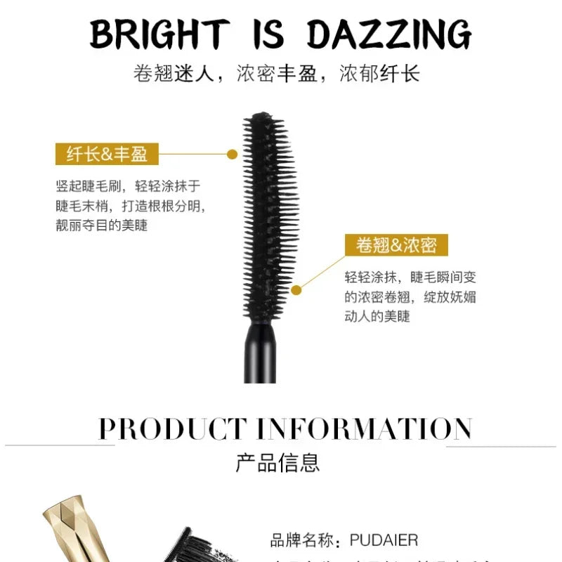 Pudaier Eyelash Mascara - Waterproof Thick Long Curling 4D Lengthening Non-Flaking